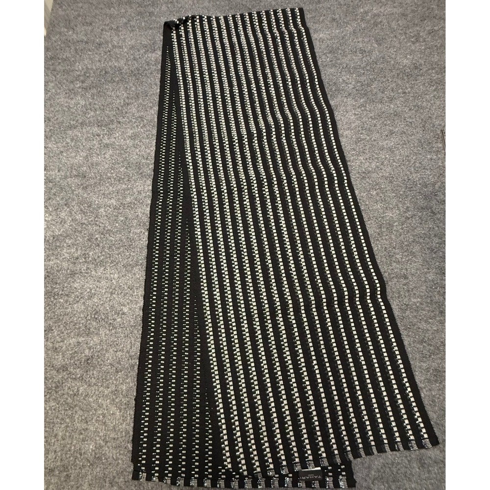 Tahari Home Black White Metallic Silver Woven Ribbed Table Runner 16 x 90